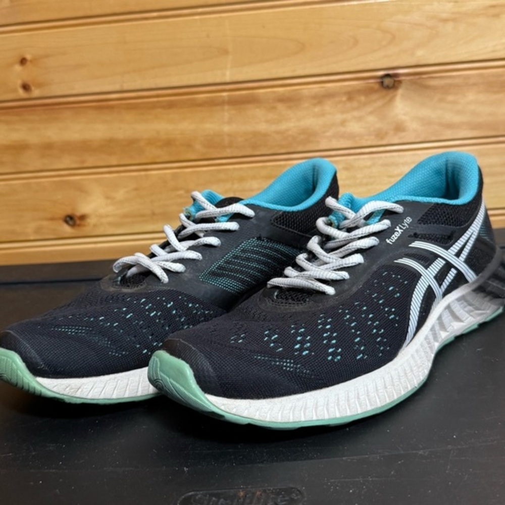 Asics FuzeX Lyte Black White Teal Women’s Running Shoes T670N US 8